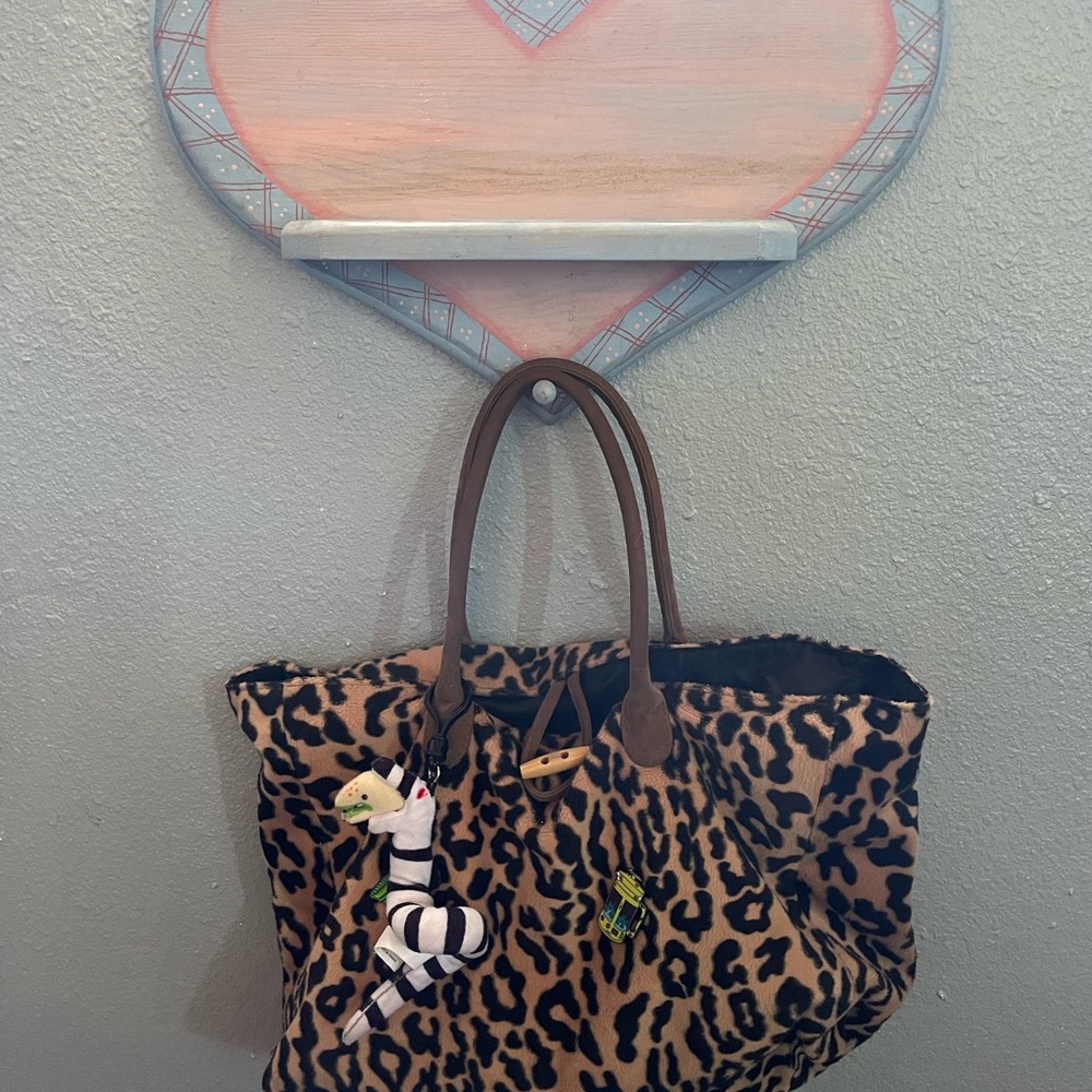Leopard print bag with RAD coffee pins… bag charm included